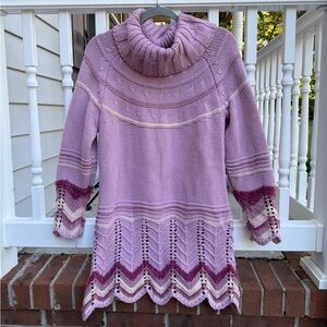 Vintage 90s Y2K Crochet Knit Sweater Dress Top Size Medium Denim 24/7 24.7